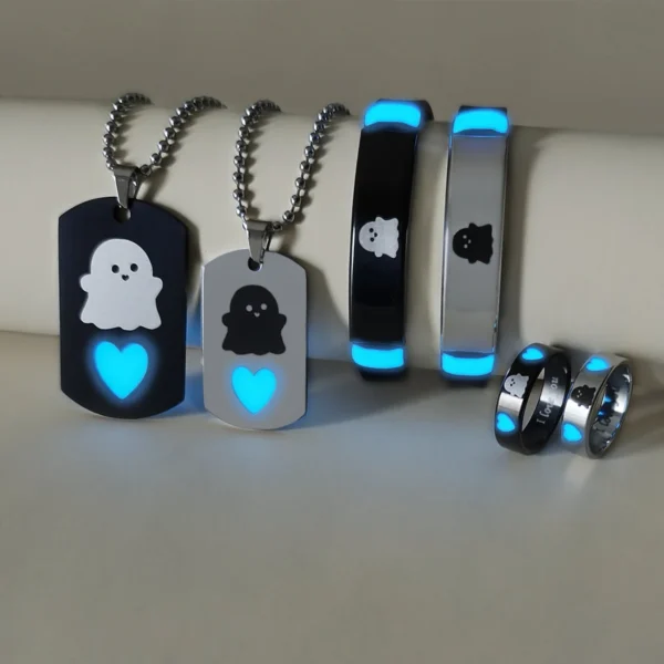 6 pieces/set luminous Love Simple fairy pattern couple Necklace Bracelet Ring Ladies Fashion Love Promise Gift jewelry