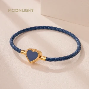 MOONLIGHT Fashion Jewelry Heart Shape Bracelets For Women Pink Red Genuine Braided Leather Bracelet Wedding Party Jewelry Gift