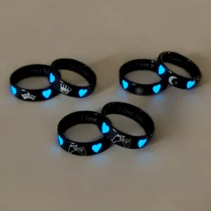ATLVXJL 6 pieces / set, Luminous Heart Sun Moon Hook Crown Her King His Queen Couple Rings. You will always be my King and Queen