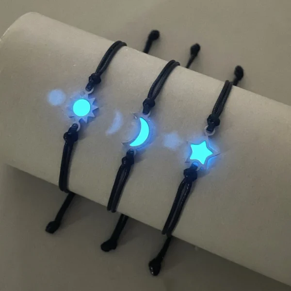 3 pieces/set of stainless steel luminous Sun Moon Star bracelet hand-woven fashion rope