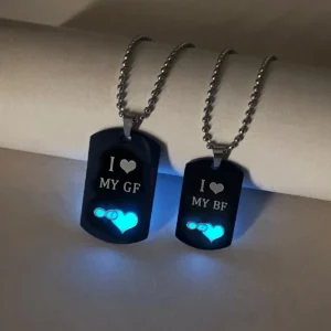 Luminous infinite LOVE I LOVE MY BF&GF stainless steel tag accessories 2 love eternal couple necklaces