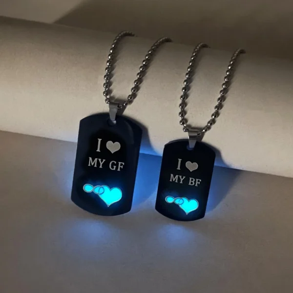Luminous infinite LOVE I LOVE MY BF&GF stainless steel tag accessories 2 love eternal couple necklaces