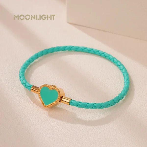 MOONLIGHT Fashion Jewelry Heart Shape Bracelets For Women Pink Red Genuine Braided Leather Bracelet Wedding Party Jewelry Gift - Image 4