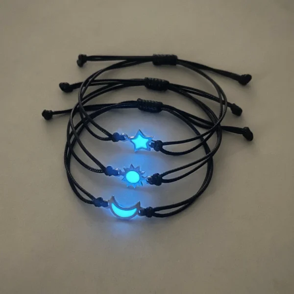3 pieces/set of stainless steel luminous Sun Moon Star bracelet hand-woven fashion rope - Image 2