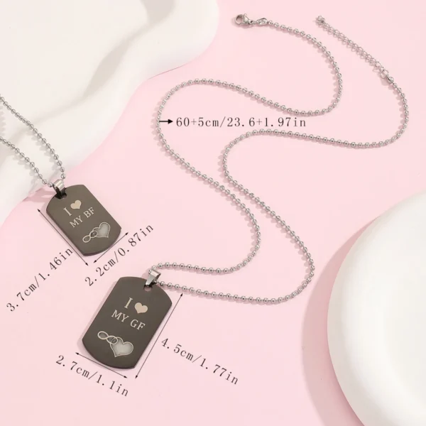 Luminous infinite LOVE I LOVE MY BF&GF stainless steel tag accessories 2 love eternal couple necklaces - Image 6