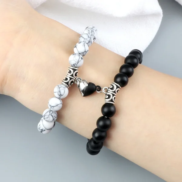 Hot Couple Yin Yang Bracelet Set Men 8mm Natural Stone Heart shape Magnet Love Braclet for Women Friendship Fashion Jewelry Gift - Image 2