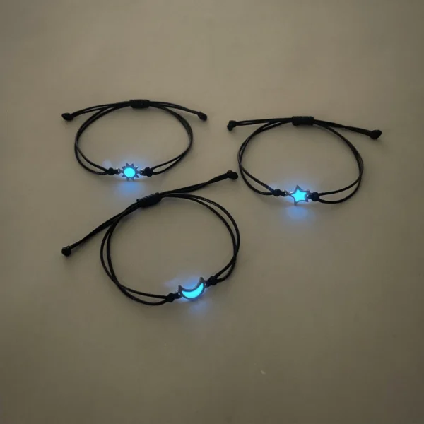 3 pieces/set of stainless steel luminous Sun Moon Star bracelet hand-woven fashion rope - Image 6