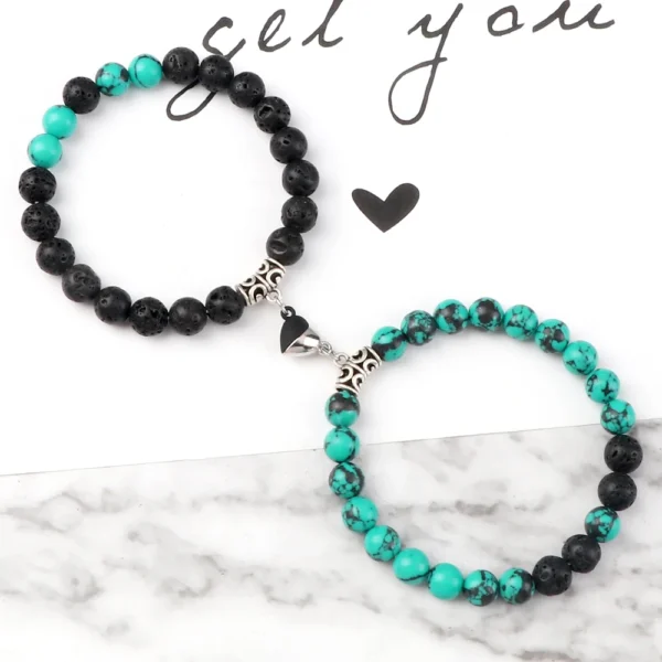 Hot Couple Yin Yang Bracelet Set Men 8mm Natural Stone Heart shape Magnet Love Braclet for Women Friendship Fashion Jewelry Gift - Image 3