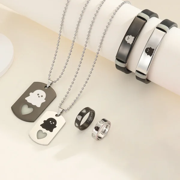 6 pieces/set luminous Love Simple fairy pattern couple Necklace Bracelet Ring Ladies Fashion Love Promise Gift jewelry - Image 2