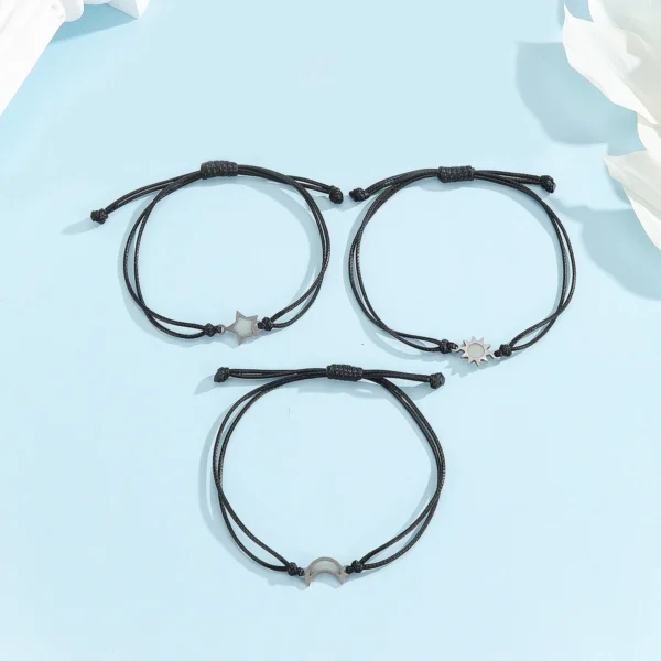3 pieces/set of stainless steel luminous Sun Moon Star bracelet hand-woven fashion rope - Image 3