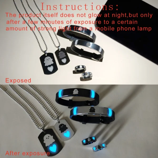 6 pieces/set luminous Love Simple fairy pattern couple Necklace Bracelet Ring Ladies Fashion Love Promise Gift jewelry - Image 6