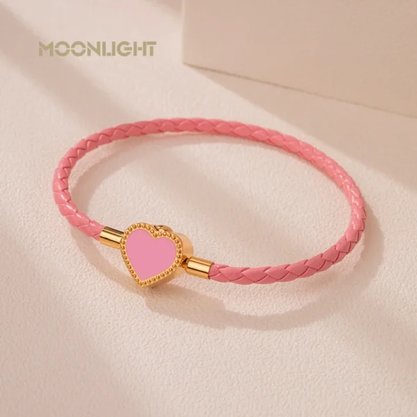 MOONLIGHT Fashion Jewelry Heart Shape Bracelets For Women Pink Red Genuine Braided Leather Bracelet Wedding Party Jewelry Gift - Image 3