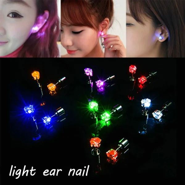 1 Pc Fashion Led Earring Glowing Crystal Stainless Ear Drop Light Up Ear Stud Party Luminous Neon Men Women Couple Jewelry Gift - Image 5