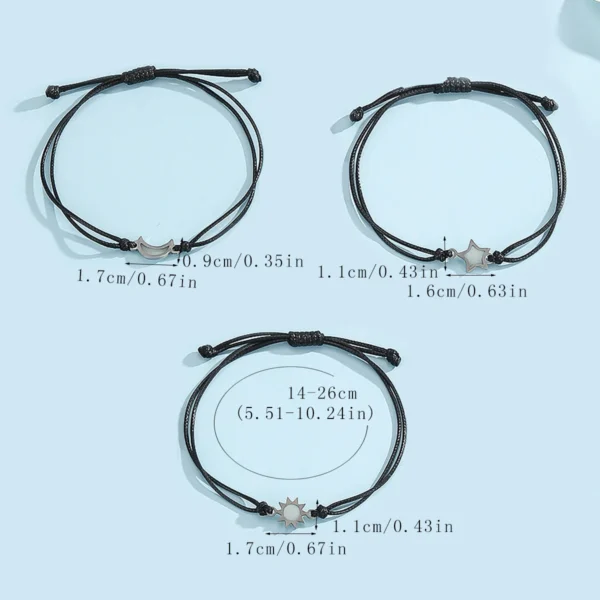 3 pieces/set of stainless steel luminous Sun Moon Star bracelet hand-woven fashion rope - Image 4
