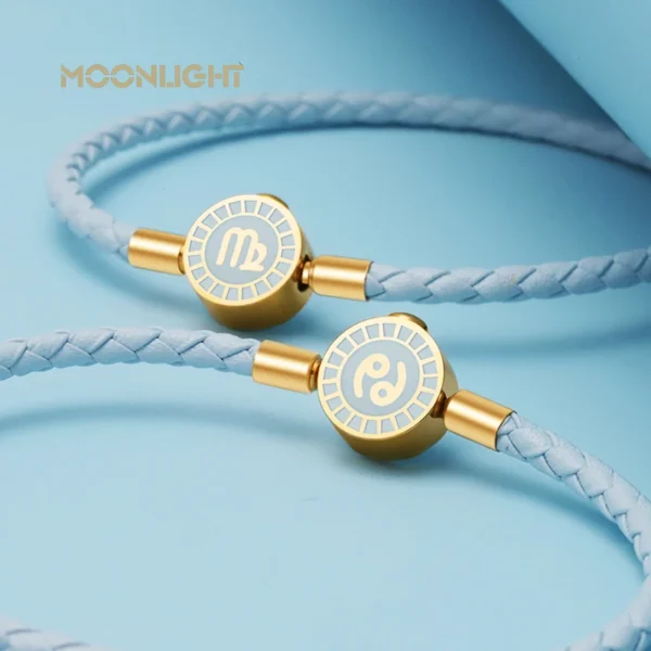 MOONLIGHT 12 Constellation Charm Bracelet Braided Leather Bracelet Leo Aries Gemini Taurus Libra Couple Accessories Jewelry Gift