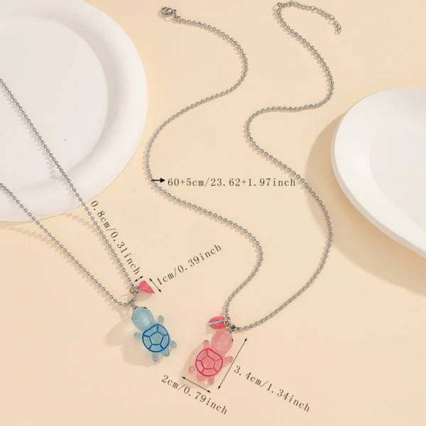 2 pieces/set Luminous pink peach heart glow-in-the-dark turtle couple necklace ladies fashion gift jewelry - Image 5