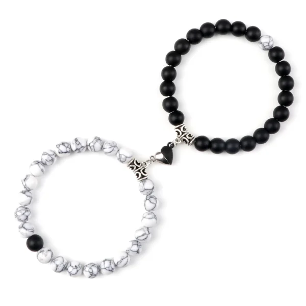 Hot Couple Yin Yang Bracelet Set Men 8mm Natural Stone Heart shape Magnet Love Braclet for Women Friendship Fashion Jewelry Gift