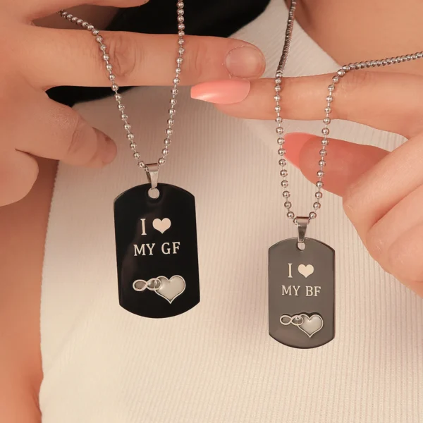 Luminous infinite LOVE I LOVE MY BF&GF stainless steel tag accessories 2 love eternal couple necklaces - Image 5