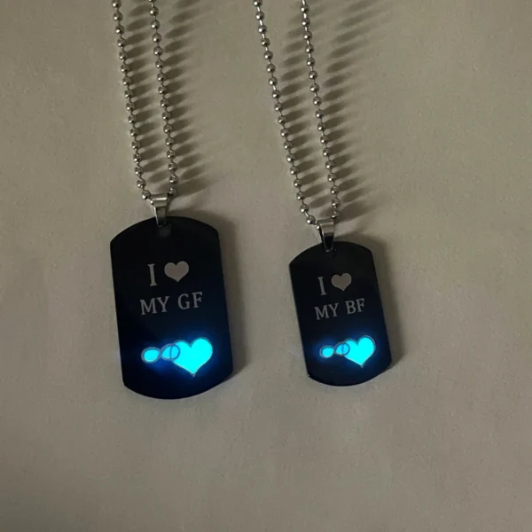 Luminous infinite LOVE I LOVE MY BF&GF stainless steel tag accessories 2 love eternal couple necklaces - Image 3