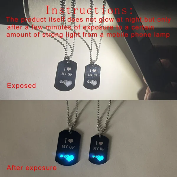 Luminous infinite LOVE I LOVE MY BF&GF stainless steel tag accessories 2 love eternal couple necklaces - Image 2
