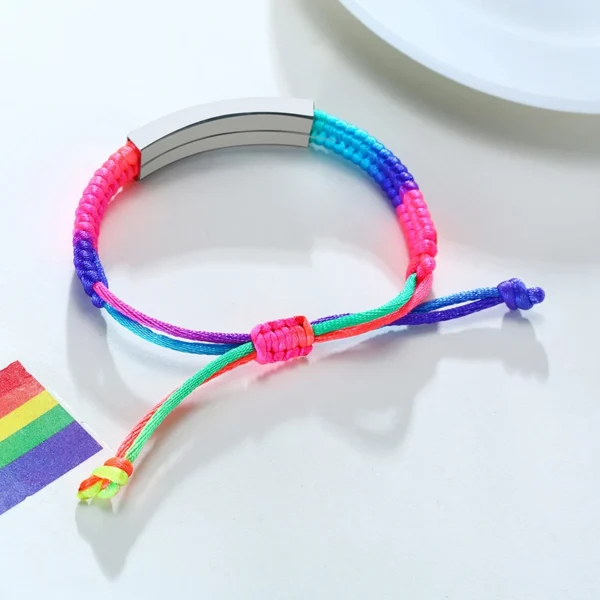 Vnox Adjustable Customize Name Emergency Contact Bracelets for Girls Boy Handmade Braided Rainbow Colorful Rope Girls Boy Bangle - Image 4