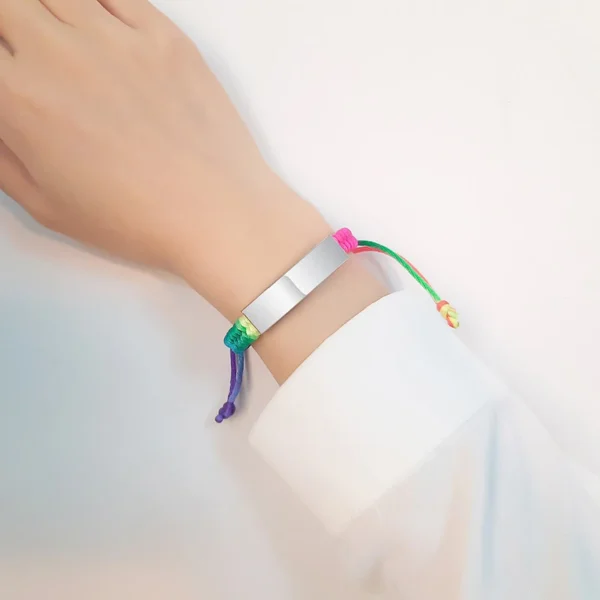 Vnox Adjustable Customize Name Emergency Contact Bracelets for Girls Boy Handmade Braided Rainbow Colorful Rope Girls Boy Bangle - Image 2
